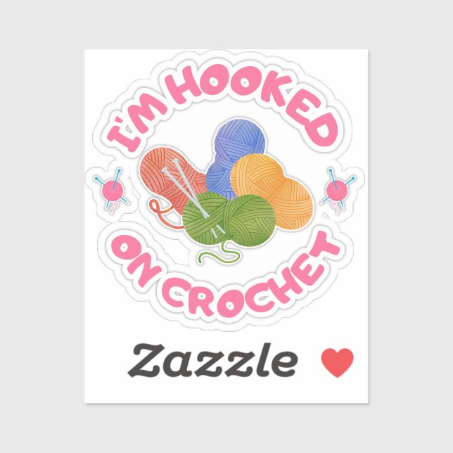 Pegatina Hooked on Crochet Colorful Yarn Art (Hoja)