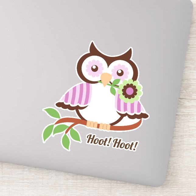 Pegatina ¡Hoot Hoot! Floral de lechuza de primavera (Detalle)