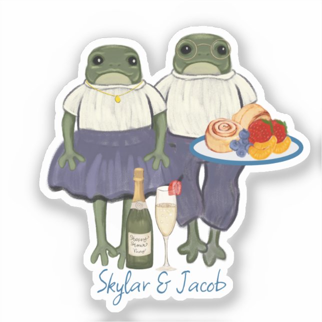 Pegatina Hora Feliz Ilustrada Bodas de Ranas (Anverso)
