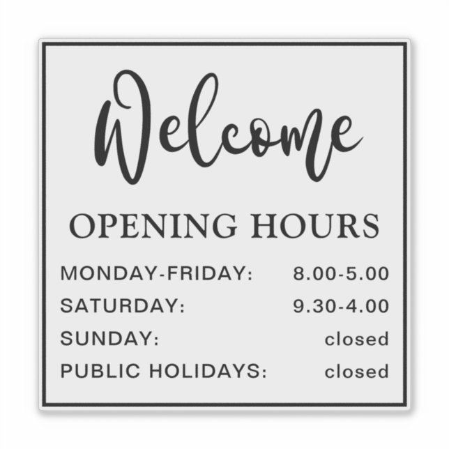 Pegatina Horario de apertura: negro y transparente (Anverso)