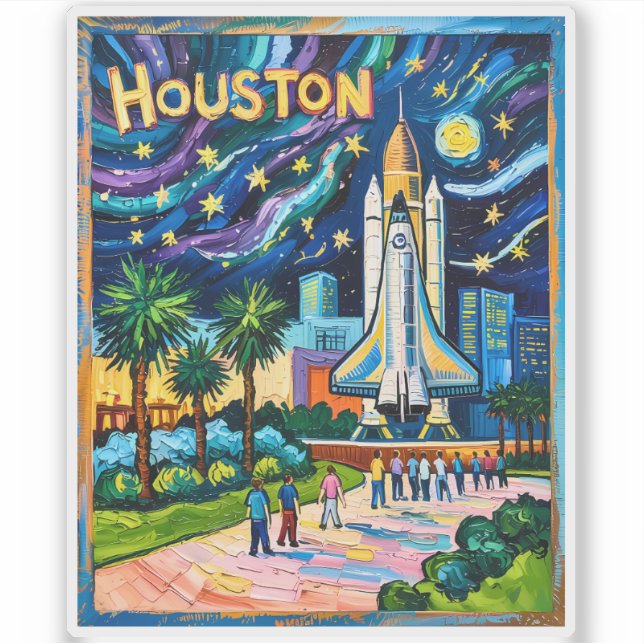 Pegatina Horizonte de Houston Centro Espacial Cohete Van Go (Anverso)