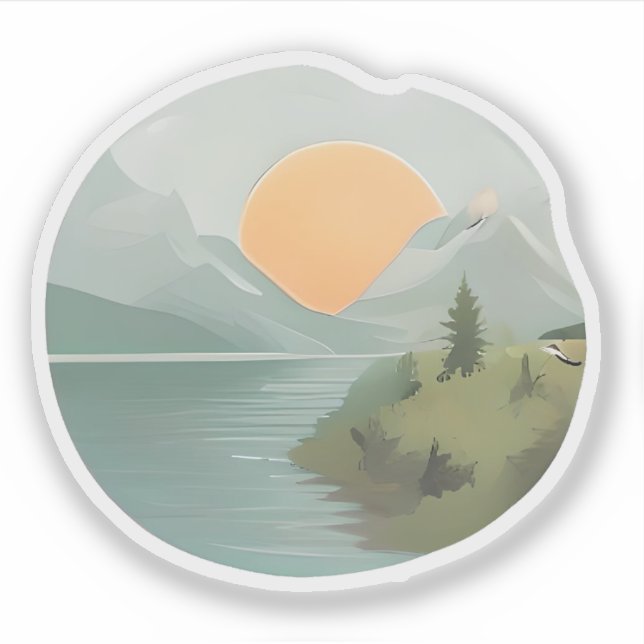Pegatina Horizonte dorado: La puesta de sol en el lago (Anverso)