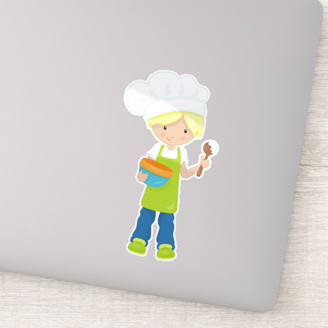 Pegatina Hornear, Baker, Panadería, Apron, Cute Boy, Pelo r (Detalle)