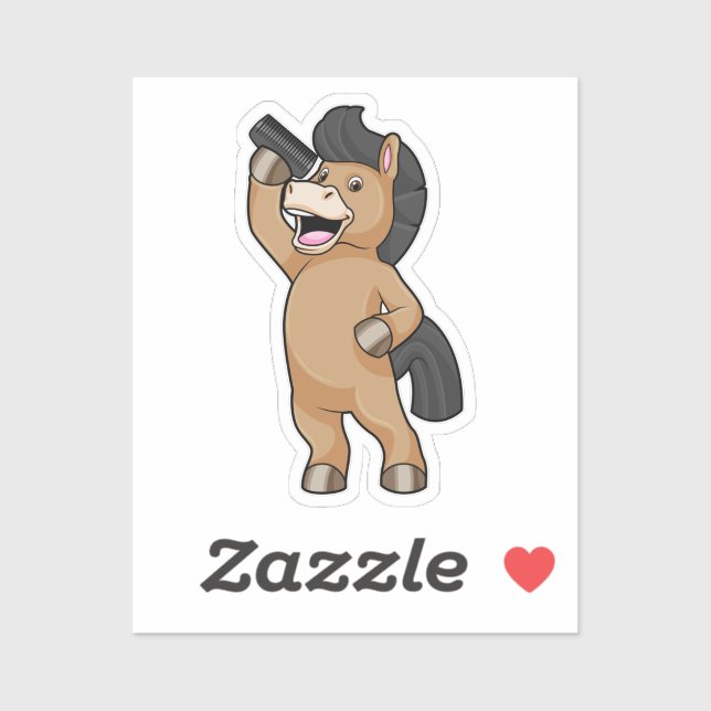 Pegatina Horse as Hairdresser with Comb (Hoja)