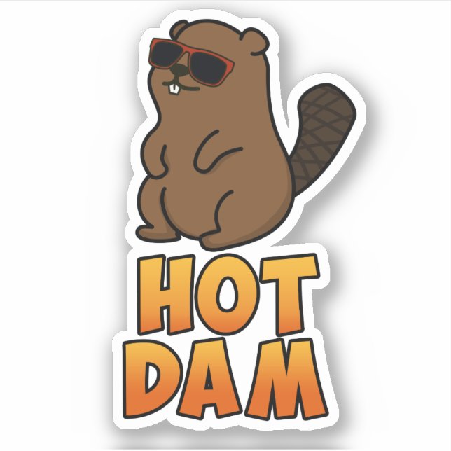 Pegatina Hot Dam Funny Guay Beaver Pun (Anverso)