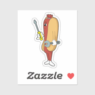 Pegatina Hotdog como mecánico con herramienta