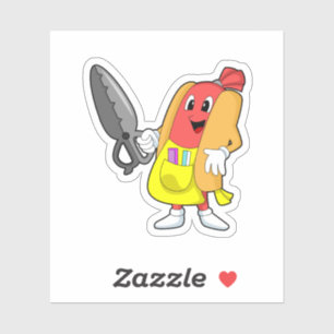 Pegatina Hotdog como peluquero con tijeras