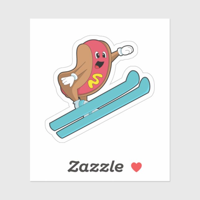 Pegatina Hotdog como saltador de esquí con Ski.PNG (Hoja)