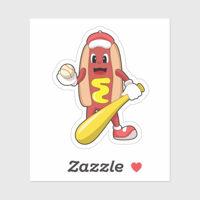 Pegatina Hotdog de Béisbol con bate de béisbol (Hoja)