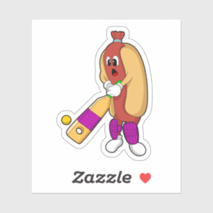 Pegatina Hotdog en Cricket con bate de críquet