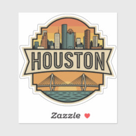 Pegatina Houston City Texas Skyline Retro Travel Badge 