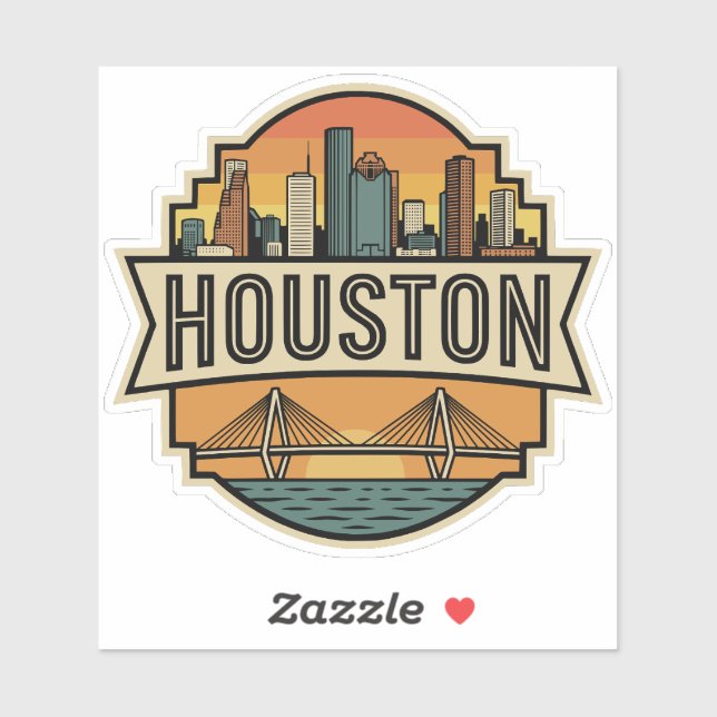 Pegatina Houston City Texas Skyline Retro Travel Badge  (Hoja)