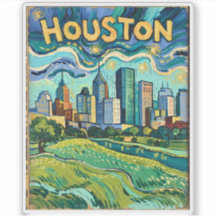 Houston Skyline Landmark Colorful Van Gogh Vintage