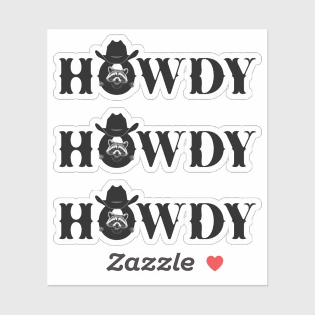 Pegatina Howdy Cowboy Raccoon with Rustic Western Style (Hoja)