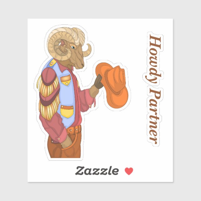 Pegatina Howdy Partner Cowboy Animal (Hoja)