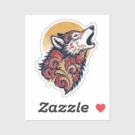 Pegatina Howling Wolf Head - Ornamental Paisley Profile wi