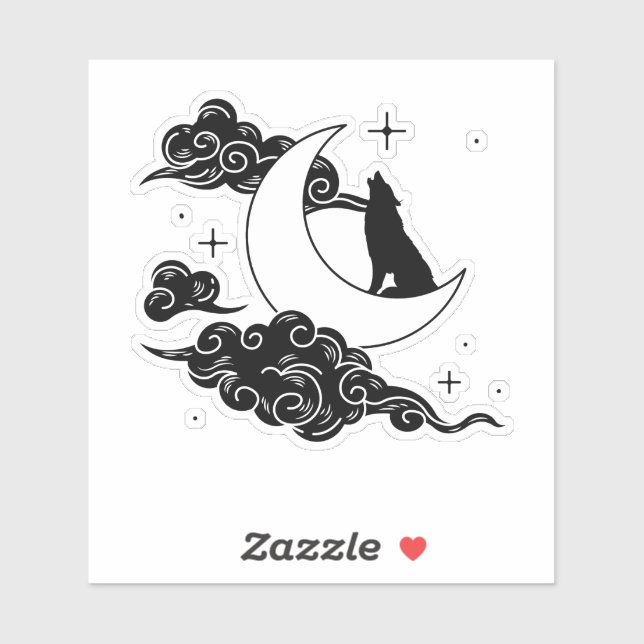 Pegatina Howling Wolf Mystical Moon Wild Nature & Lunar Art (Hoja)