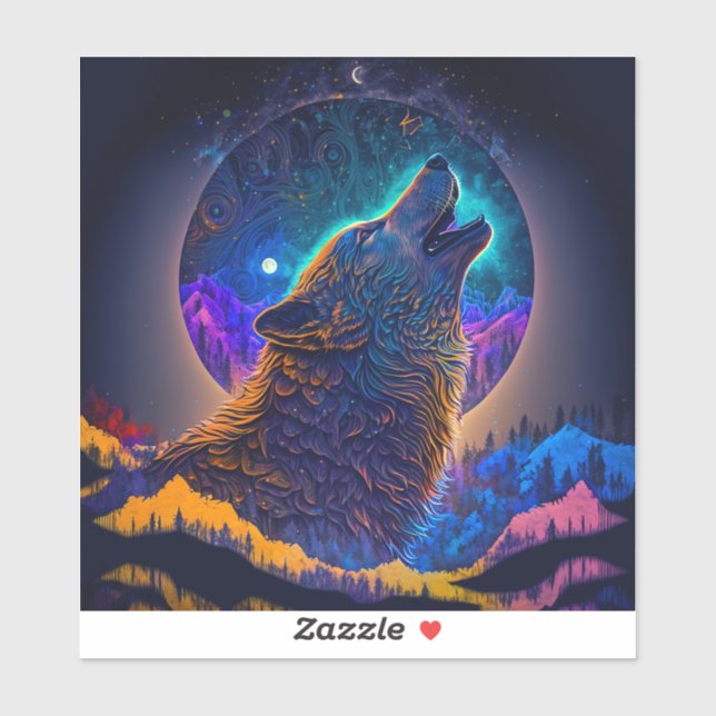 Pegatina Howling Wolf Surreal Fantasy (Hoja)