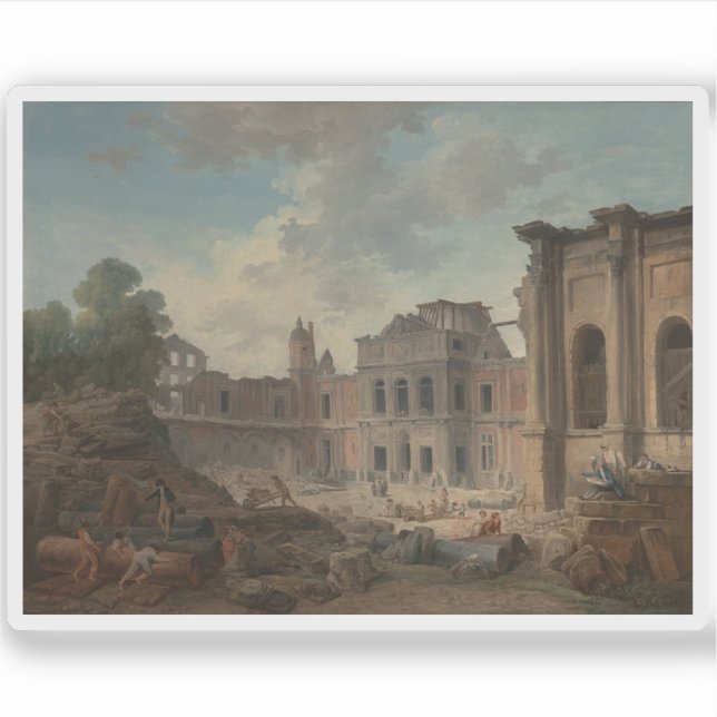 Pegatina Hubert Robert: Demolición del castillo de Meudon (Anverso)