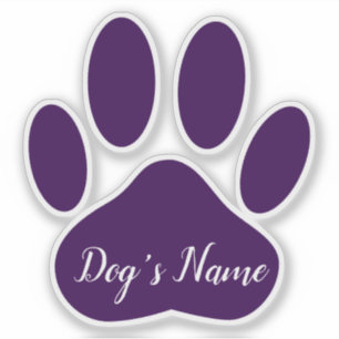 Pegatina Huella de pata de perro morada con nombre personal