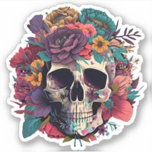 Pegatina Huesos de calavera floral y botánica
