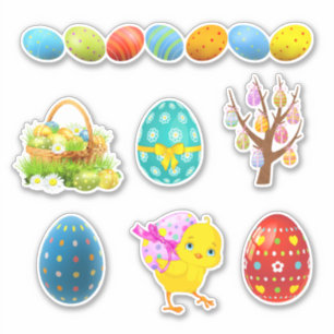 Pegatina Huevo de Pascua adornado lindo