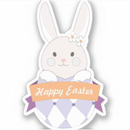 Pegatina Huevo de Pascua. Conejo de Pascua. Feliz Pascua