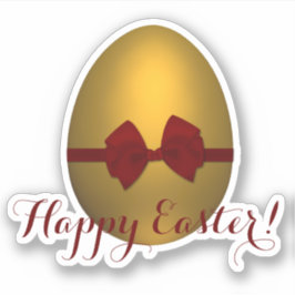 Pegatina Huevo dorado feliz de Pascua con rojo