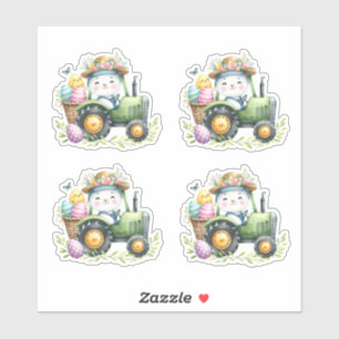 Pegatina Huevos de Tractor de Conejo Verde de Pascua
