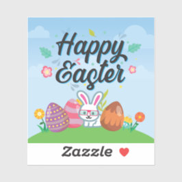 Pegatina Huevos Felices de Pascua Conejo y Flores