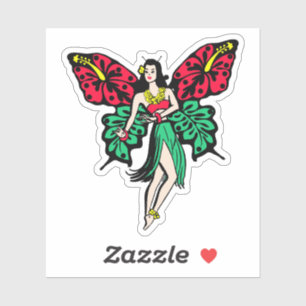 Pegatina Hula Chica hawaiana Orchid Fairy Art