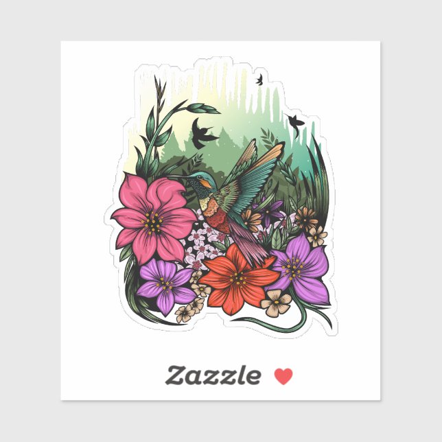 Pegatina Hummingbird Garden (Hoja)