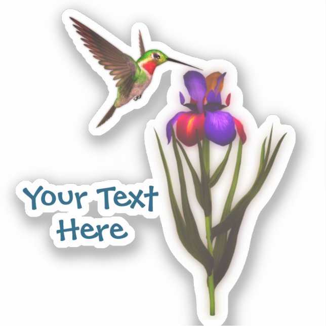Pegatina Hummingbird Iris Flower Personalizada (Anverso)