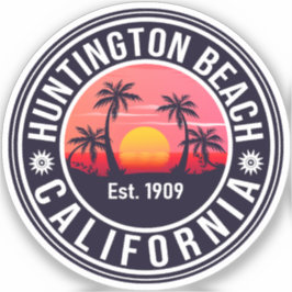 Pegatina Huntington Beach California Retro Sunset Souvenirs