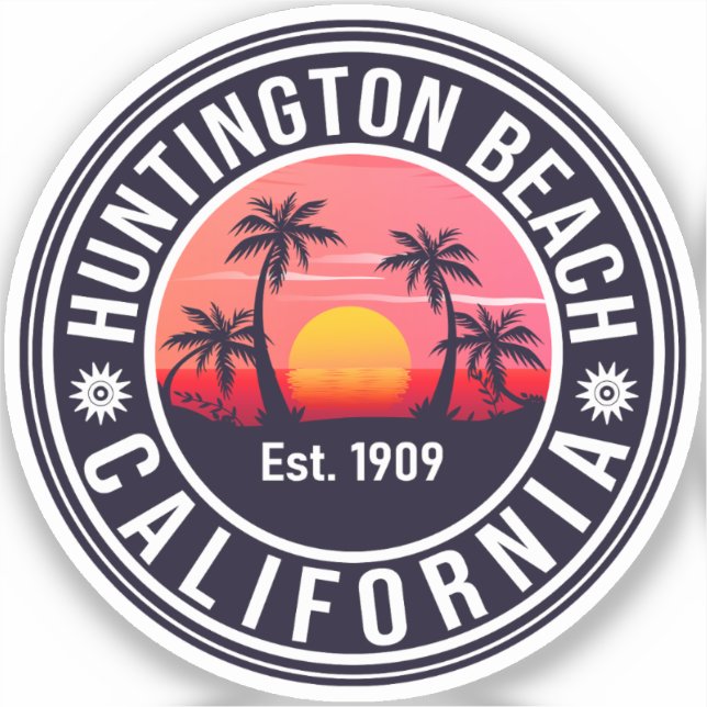 Pegatina Huntington Beach California Retro Sunset Souvenirs (Anverso)