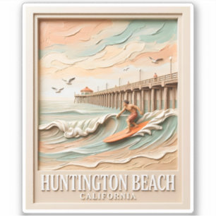 Pegatina Huntington Beach California Textura Surfista Surfe