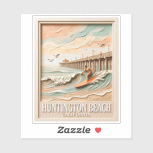 Pegatina Huntington Beach California Textura Surfista Surfe