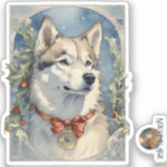 Pegatina Husky Dog Christmas Sticker<br><div class="desc">Una pose husky para el retrato de sus Navidades. Este pegatina es adecuado para tamaños "pequeños" a "grandes". Pégate por todo el lugar — en regalos, tarjetas, álbumes, teléfonos, planificadores, botellas de agua, ventanas para autos, tazones para perros y uso en revistas de balas. Hace un pequeño y grandioso regalo...</div>