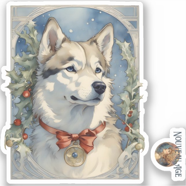 Pegatina Husky Dog Christmas Sticker (Anverso)