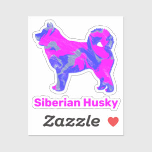 Pegatina Husky Siberian Dog Pink Silhouette Cut