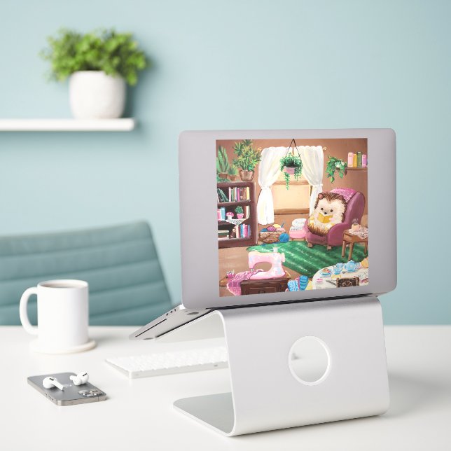 Pegatina Hygge Hedgehog (Ordenado portátil  en el escritorio)