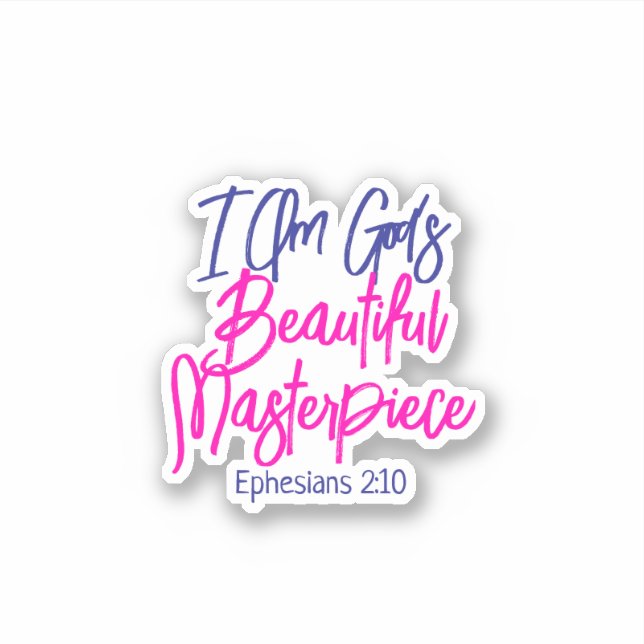 Pegatina I Am God's Beautiful Masterpiece Bible Verse (Anverso)