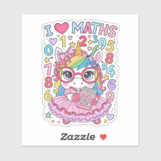 Pegatina I Love Maths Cute Unicorn Sticker for Kids