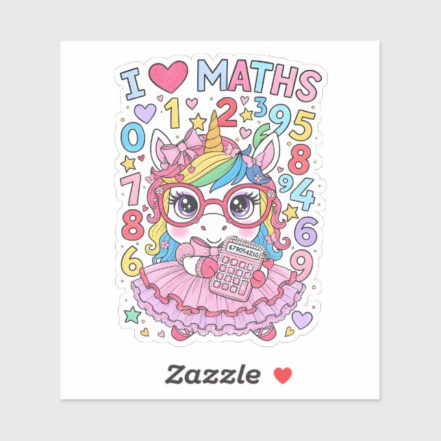 Pegatina I Love Maths Cute Unicorn Sticker for Kids (Hoja)