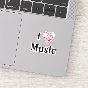 Pegatina I Love Music Red Heart of Music Notes Vinyl