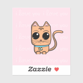 Pegatina I Love You, Cute Caramel Cat Illustration Art Prin
