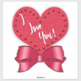 Pegatina I Love You Valentine Faux Satin Bow Red Heart 