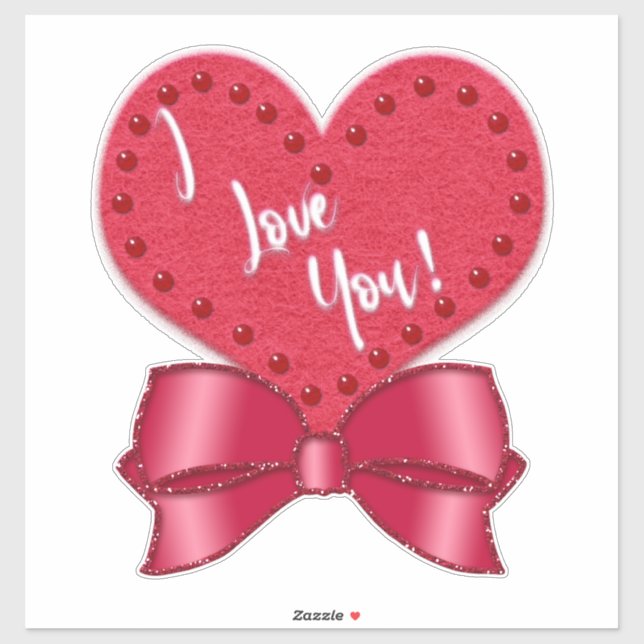 Pegatina I Love You Valentine Faux Satin Bow Red Heart  (Hoja)