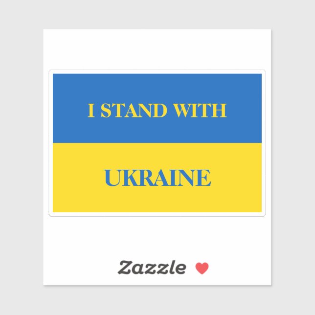 Pegatina I stand with Ukraine. Ukrainian flag.  (Hoja)