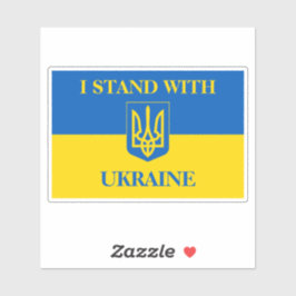 Pegatina I stand with Ukraine. Ukrainian flag and Trident.
